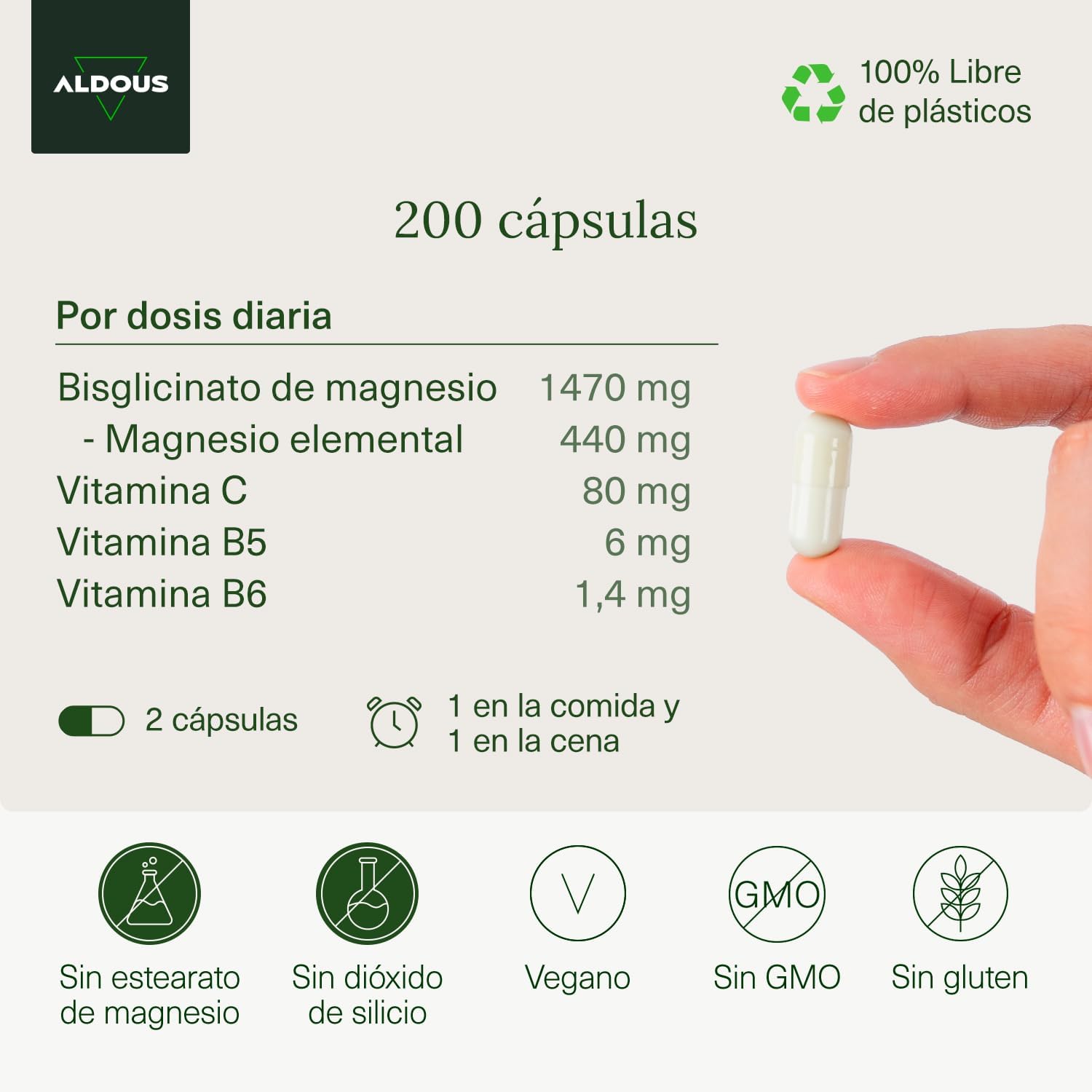 información nutricional de bisglicinato de magnesio aldous bio